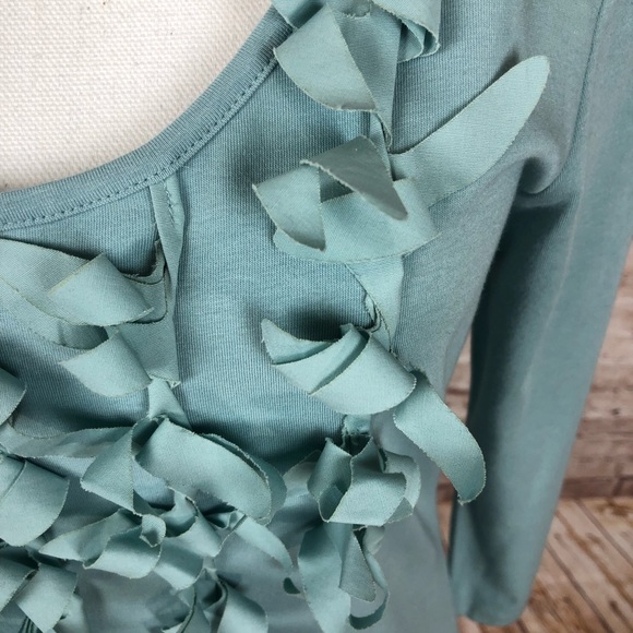 Spense Sz Lg Scoop Neck 3/4 Sleeve Curly Frill Top Blue NWT - Picture 5 of 8